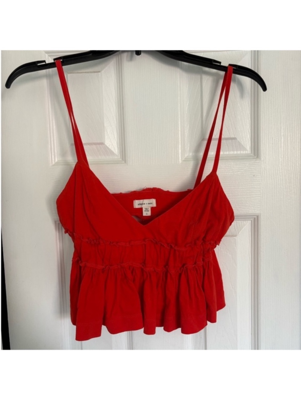 silence + noise Bright Blood Orange Ruffled Spaghetti Strap Camisole